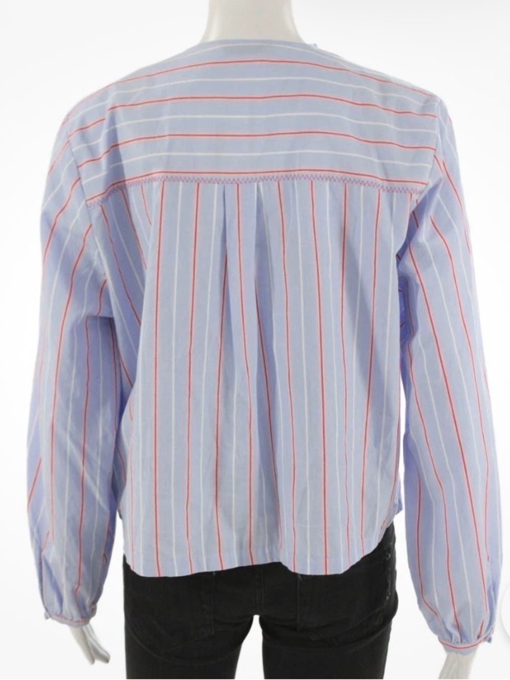 Zara Poplin Tie Blouse Striped - Picture 3 of 3